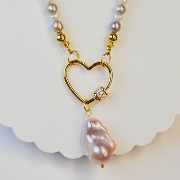 Pastel Freshwater AK Pearl Heart Necklace 23-inch Boho Dreams! - Picture 3 of 6